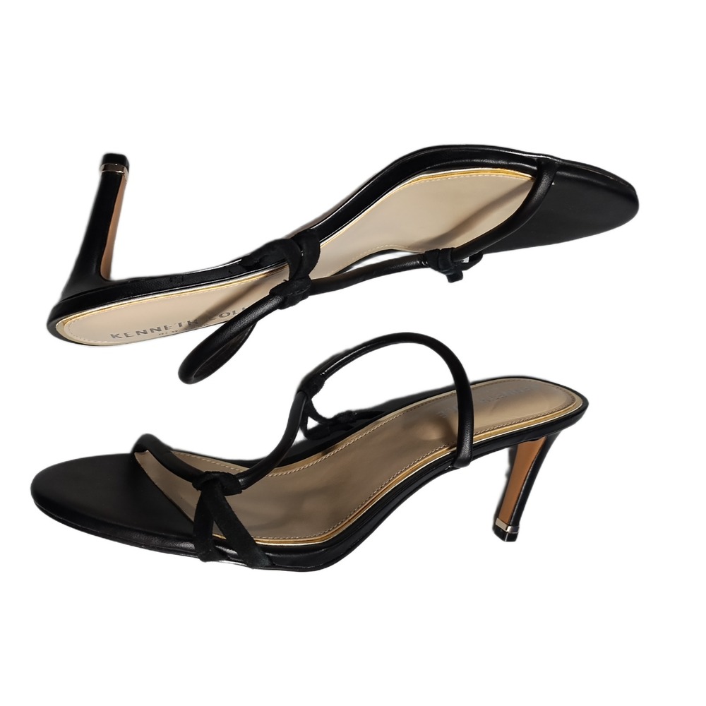 Kenneth Cole Riley 70 Dress Sandals Women 7M Black Faux Leather Open Toe Slip On